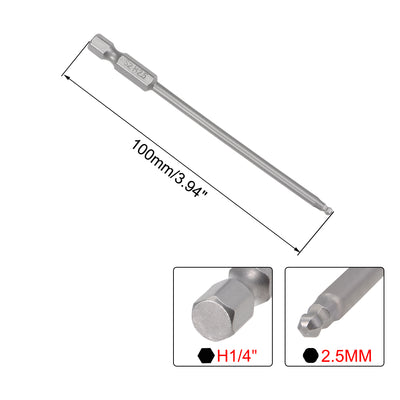 Harfington Uxcell kugelende Hex Bit Sechskantschaft magnetischer Kopf Schraubendreher S2 1/4 Inch Länge H1 / 4 * 100mm * 2.5MM Pcs