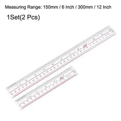 Harfington Uxcell Straight Ruler 150mm 6 Inch 300mm 12 Inch Metric Plastic Measuring Rulers Tool 2pcs