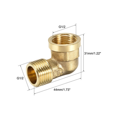 Harfington Uxcell Brass Pipe Fitting 90 Degree Elbow G1/2 Male x G1/2 Female 2pcs