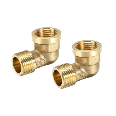 Harfington Uxcell Brass Pipe Fitting 90 Degree Elbow G1/2 Male x G1/2 Female 2pcs