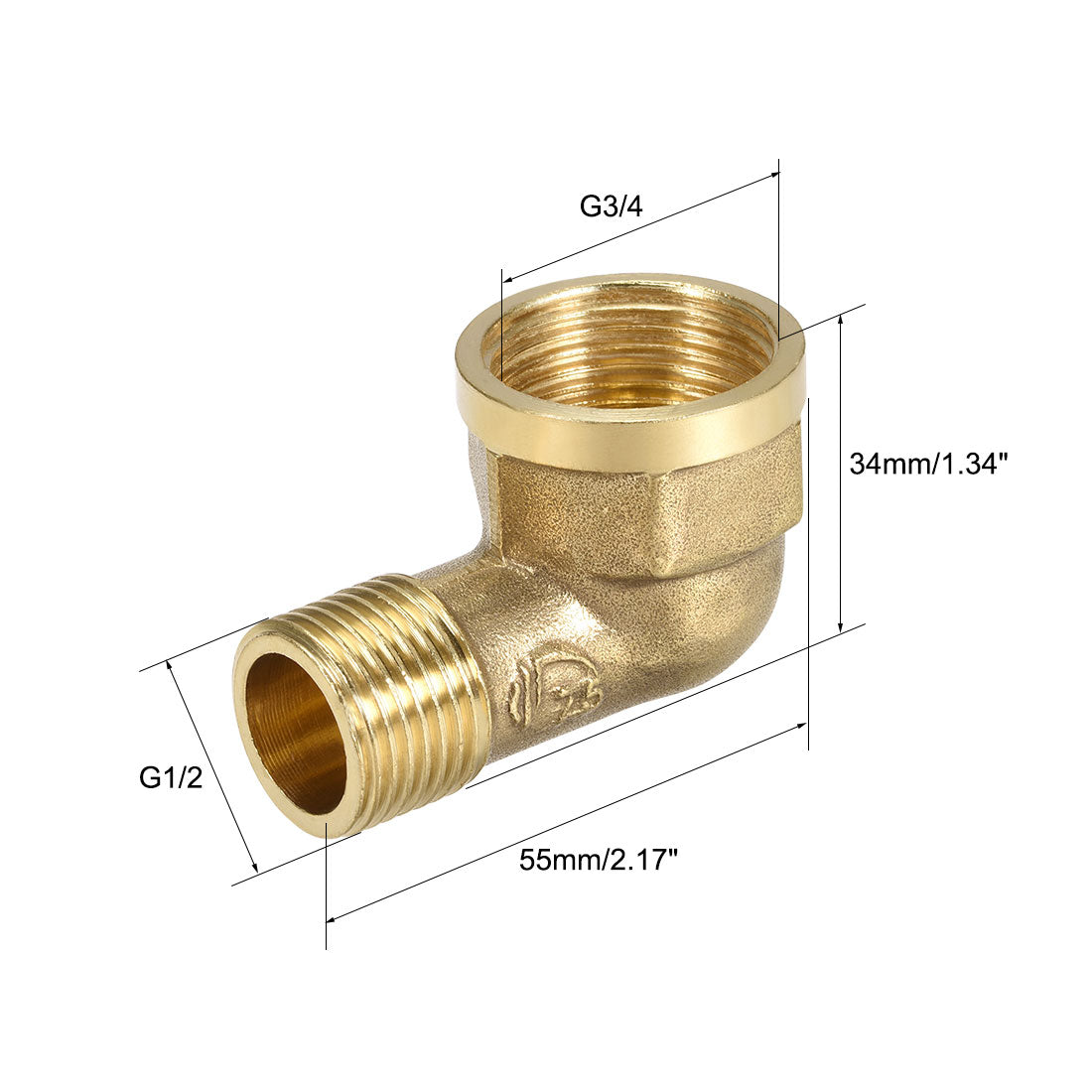 uxcell Uxcell Brass Pipe Fitting 90 Degree Forged Street Elbow G1/2 Male x G3/4 Female