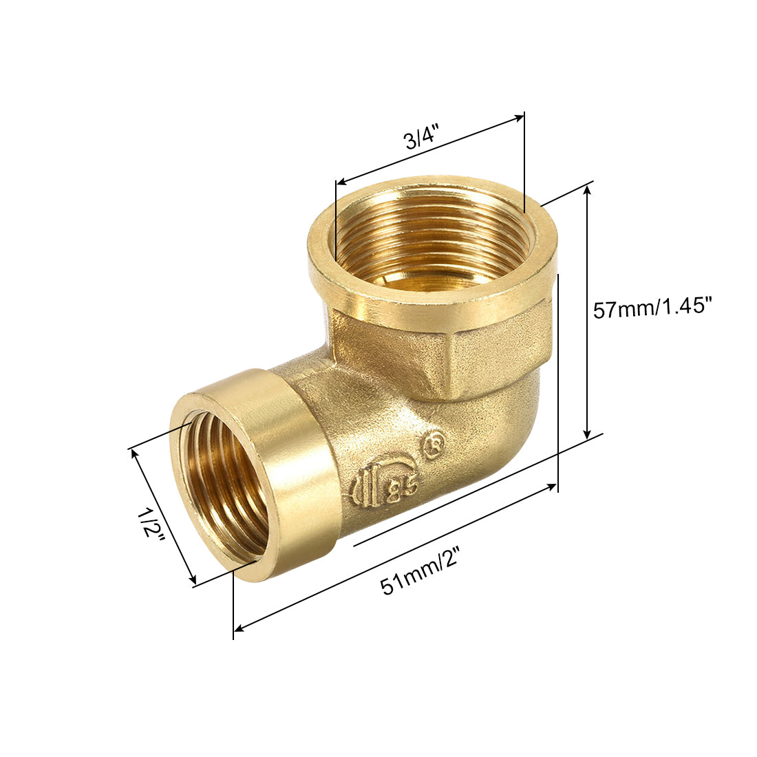 uxcell Uxcell Brass Pipe Fitting 90 Degree Street Elbow 1/2 NPT Female x 3/4 NPT Female