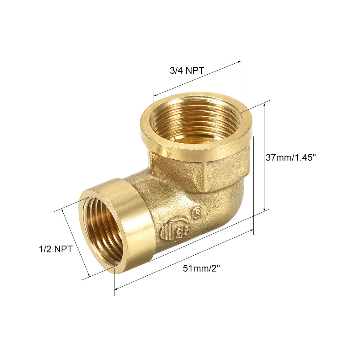 uxcell Uxcell Brass Pipe Fitting 90 Degree Street Elbow 1/2 NPT Female x 3/4 NPT Female