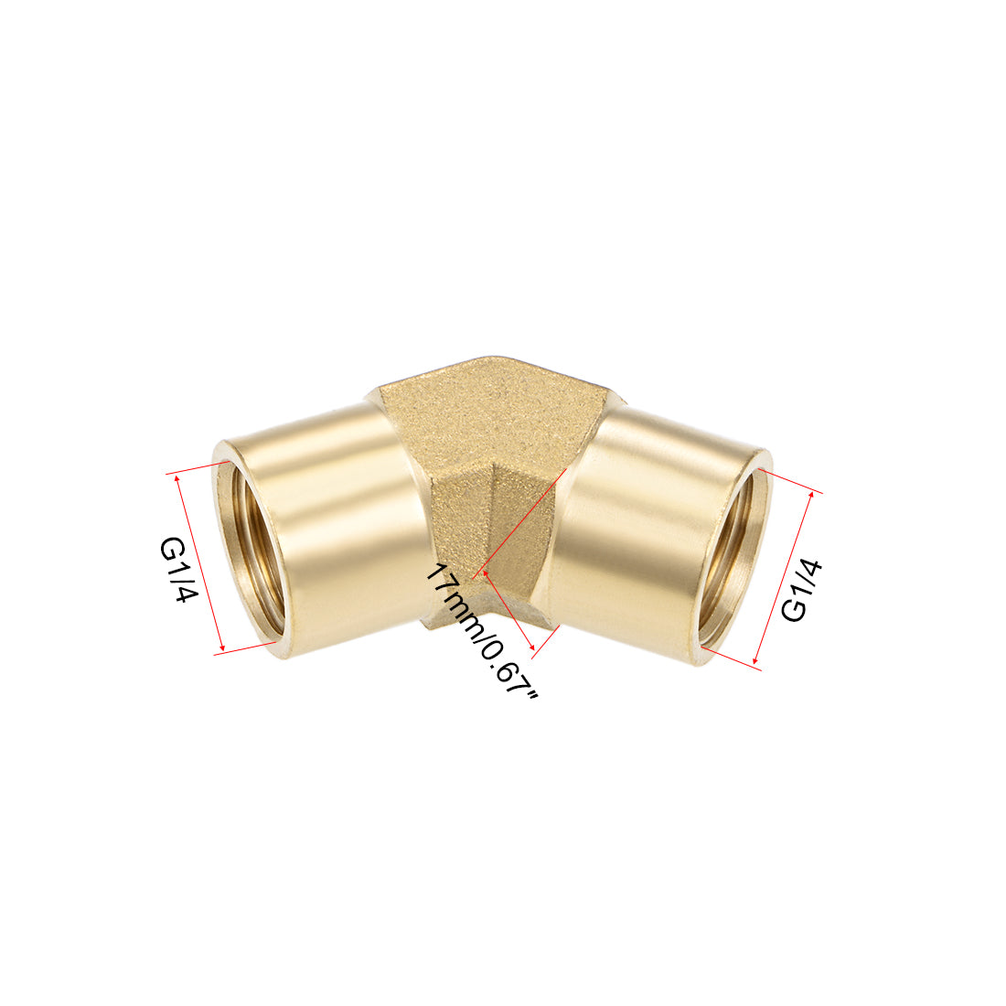 uxcell Uxcell Brass Pipe Fitting - 45 Degree Elbow G1/4 Female X G1/4 Female Hex Bushing Adapter 36.5mm Length 2pcs