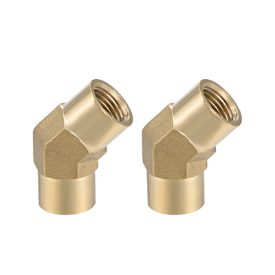 Harfington Uxcell Brass Pipe Fitting - 45 Degree Elbow G1/4 Female X G1/4 Female Hex Bushing Adapter 36.5mm Length 2pcs