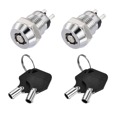 Harfington Uxcell 12mm 2 Positions Key Locking Push Button Switch with 2 Keys NO-OFF Silver Tone 2pcs