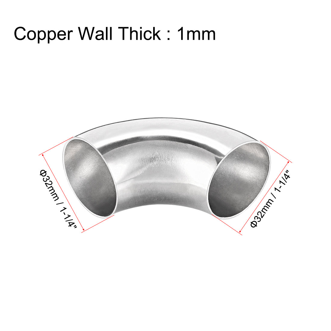 uxcell Uxcell Rohrverschraubung aus Edelstahl 304 mit langem Radius, 90 Grad Winkel, Stumpfschweißung, Zoll Außendurchm. (mm), T-Rohrgröße 32mm, 1St