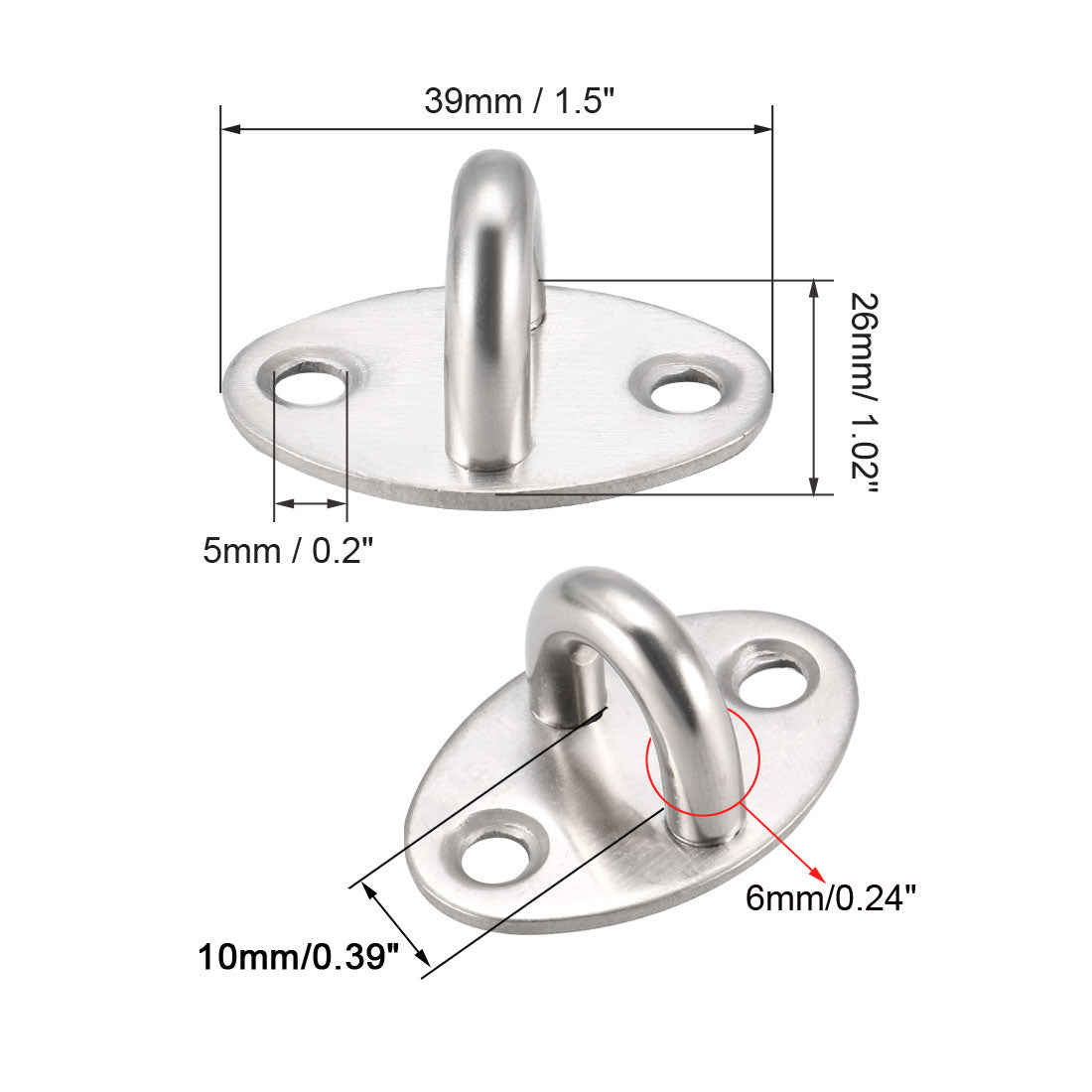 uxcell Uxcell Stainless Steel Ceiling Hook Pad Eye Plate Hardware 39mmX26mmX19mm Staple Hooks Loop Wall Mount 2Pcs