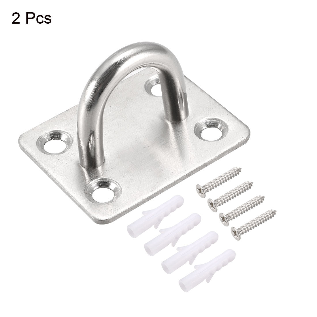 uxcell Uxcell Stainless Steel Ceiling Hook Pad Eye Plate Hardware 46mmX36mmX28mm Staple Hooks Loop Wall Mount 2Pcs