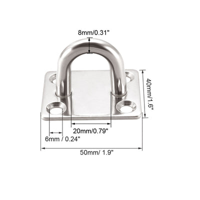 Harfington Uxcell Stainless Steel Ceiling Hook Pad Eye Plate Hardware 50mmX40mmX35mm Staple Hooks Loop Wall Mount 3Pcs