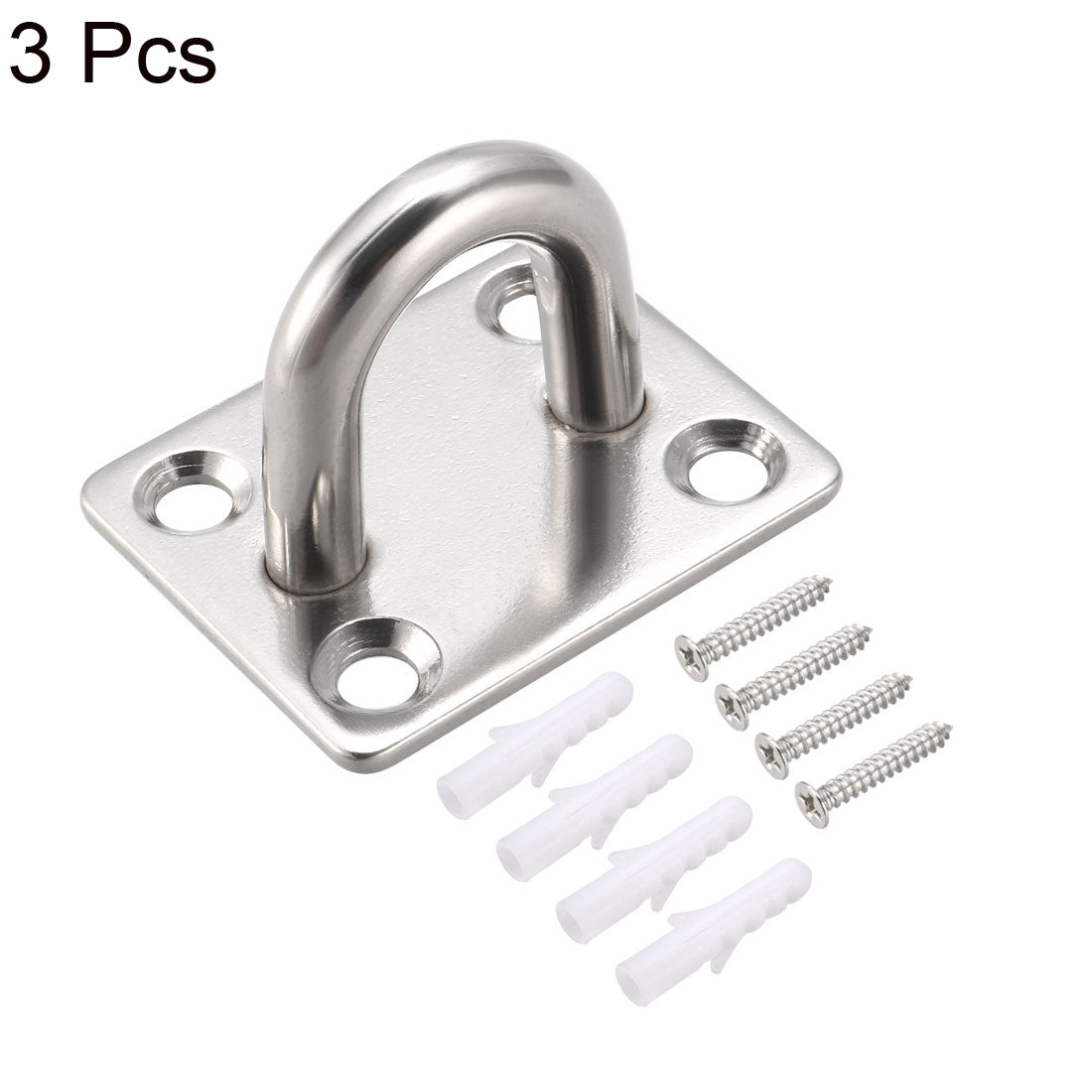 uxcell Uxcell Stainless Steel Ceiling Hook Pad Eye Plate Hardware 50mmX40mmX35mm Staple Hooks Loop Wall Mount 3Pcs