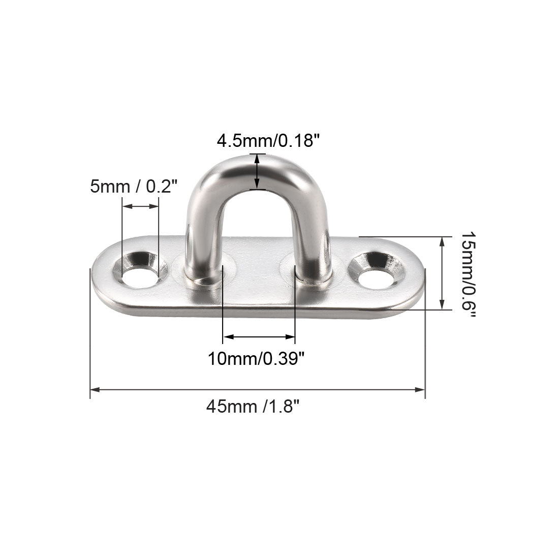 uxcell Uxcell Stainless Steel Ceiling Hook Pad Eye Plate Hardware 45mmX15mmX21mm Staple Hooks Loop Wall Mount 2Pcs