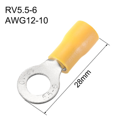 Harfington Uxcell RV5.5-6 Insulated Electrical Crimp Terminal Ring-Spade Wire Connector for AWG12-10 10Pcs