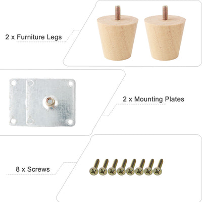 Harfington Uxcell 2" Round Wood Furniture Leg M8 x 0.71 Inch Bolt Cabinet Feet Set of 2