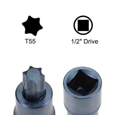 Harfington Uxcell 1/2" Drive x T55 Torx Bit Socket, S2 Steel Bits, CR-V Sockets Metric 2" Length (For Hand Use Only) 2pcs