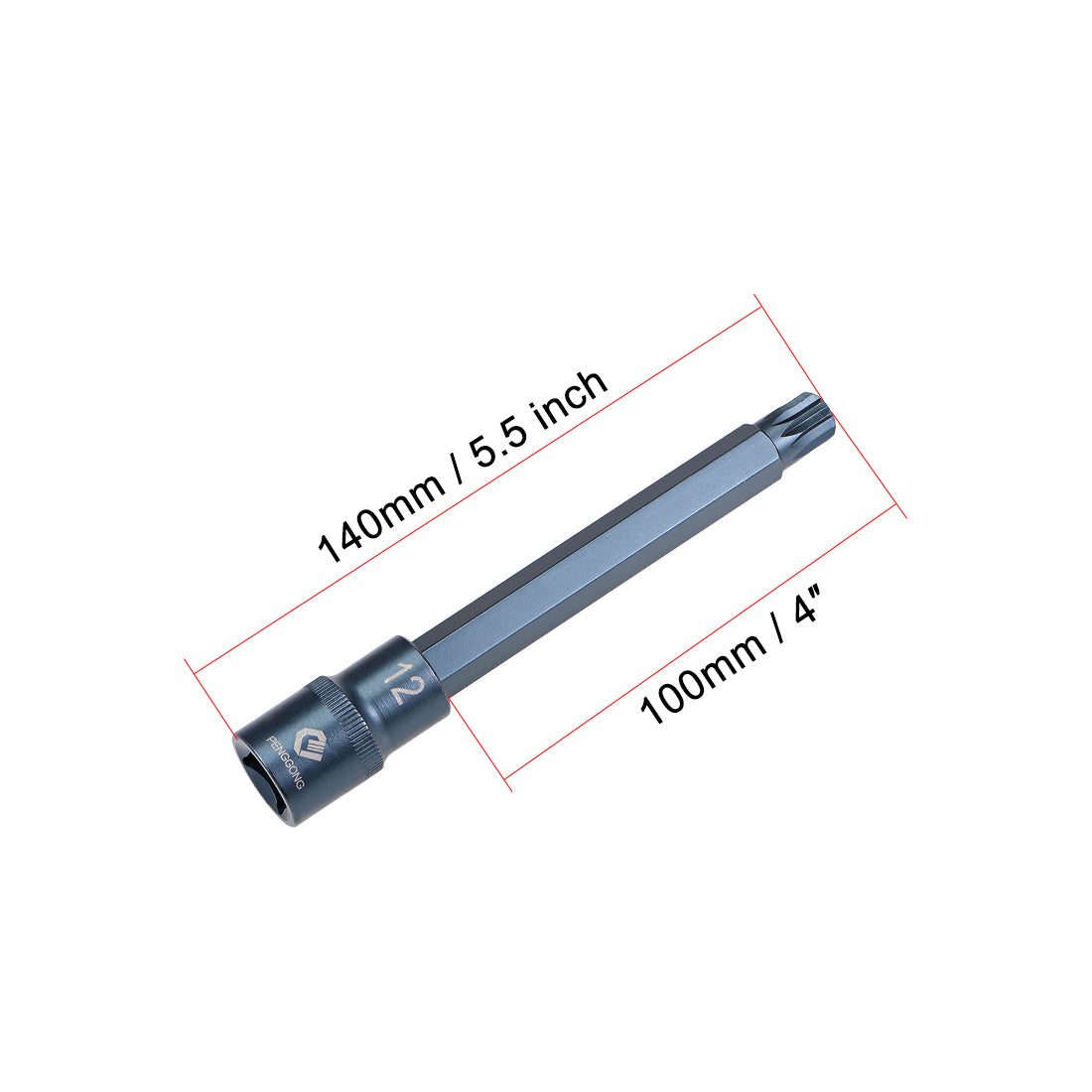 uxcell Uxcell 2 Pcs 1/2-Inch Drive x M12 Triple Square Spline Bit Socket, Metric 5.5" Length