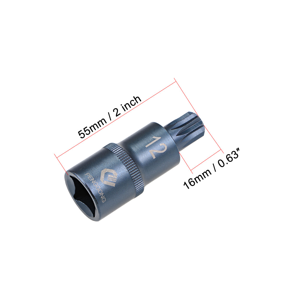 uxcell Uxcell 1/2-Inch Drive x M12 Triple Square Spline Bit Socket, Metric 2" Length