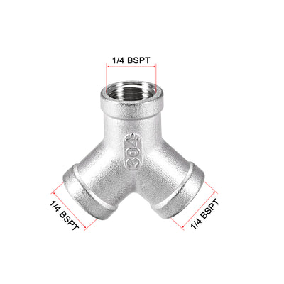 Harfington Uxcell Stainless Steel 304 Cast Pipe Fitting 1/4 BSPT Female Class 150 Y  Shaped Connector Coupler 2pcs