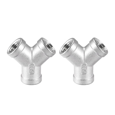 Harfington Uxcell Stainless Steel 304 Cast Pipe Fitting 1/4 BSPT Female Class 150 Y  Shaped Connector Coupler 2pcs