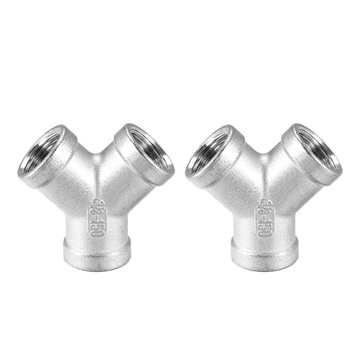 Harfington Uxcell Stainless Steel 304 Cast Pipe Fitting 3/8 BSPT Female Class 150 Y  Shaped Connector Coupler 2pcs