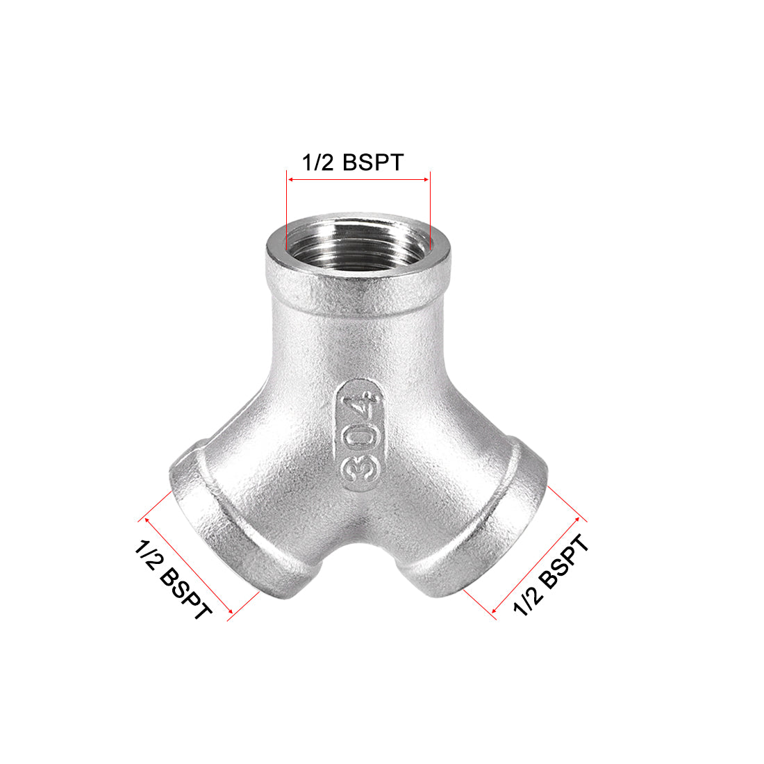 uxcell Uxcell Stainless Steel 304 Cast Pipe Fitting 1/2 BSPT Female Class 150 Y  Shaped Connector Coupler