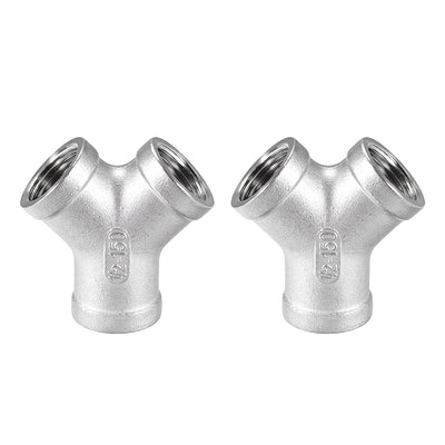 Harfington Uxcell Stainless Steel 304 Cast Pipe Fitting 1/2 BSPT Female Class 150 Y  Shaped Connector Coupler 2pcs