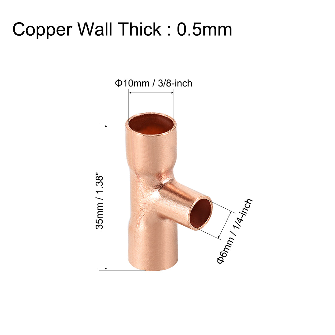 Uxcell Uxcell 3/4-inch x 3/8-inch x 3/4-inch Copper Reducing Tee Copper Pressure Pipe Fitting Conector  for Plumbing Supply and Refrigeration 3pcs