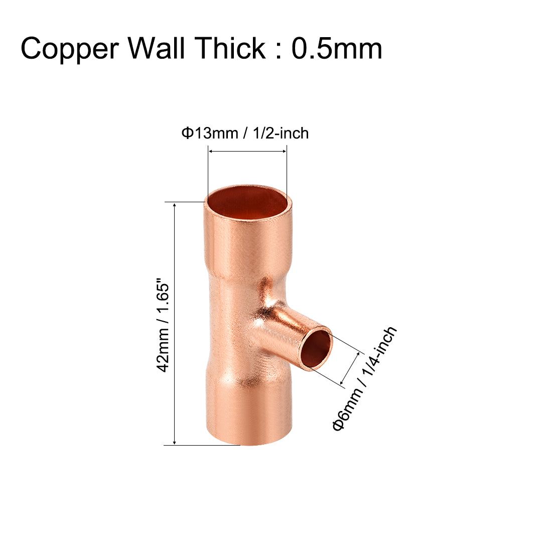 uxcell Uxcell 1/2-inch x 1/4-inch x 1/2-inch Copper Reducing Tee Copper Pressure Pipe Fitting Conector  for Plumbing Supply and Refrigeration 2pcs