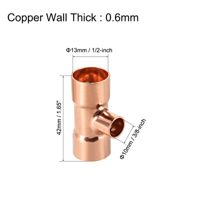 Harfington Uxcell 7/8-inch x 5/8-inch x 7/8-inch Copper Reducing Tee Copper Pressure Pipe Fitting Conector  for Plumbing Supply and Refrigeration