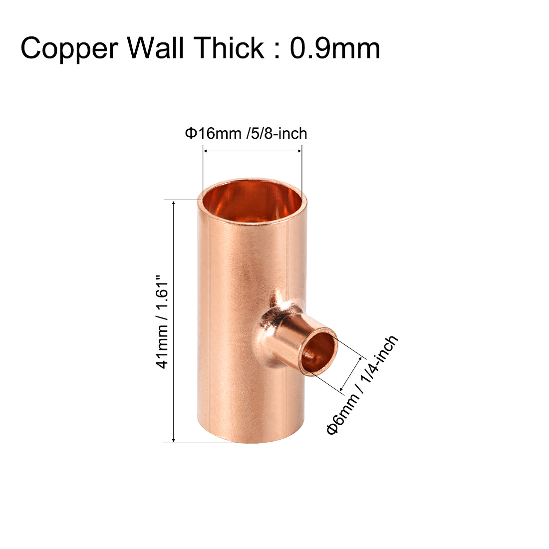 uxcell Uxcell 5/8-inch x 1/4-inch x 5/8-inch Copper Reducing Tee Copper Pressure Pipe Fitting Conector  for Plumbing Supply and Refrigeration 2pcs