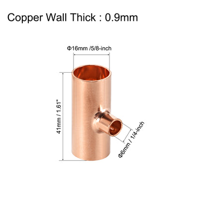 Harfington Uxcell 5/8-inch x 1/4-inch x 5/8-inch Copper Reducing Tee Copper Pressure Pipe Fitting Conector  for Plumbing Supply and Refrigeration 2pcs