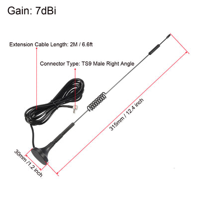 Harfington Uxcell GSM GPRS WCDMA LTE Antenna 4G 7dBi High Gain 700-2700MHz TS9 Male Right Angle Connector with 2M RG174 Cable Magnetic Base