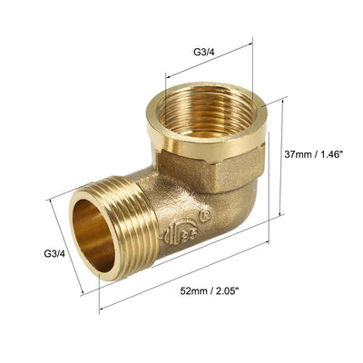 Harfington Uxcell Messing Rohrverschraubung 90 Grad Winkelschraubung Außengewinde x Innengewinde G3/4 Stecker X G3/4 Buchse