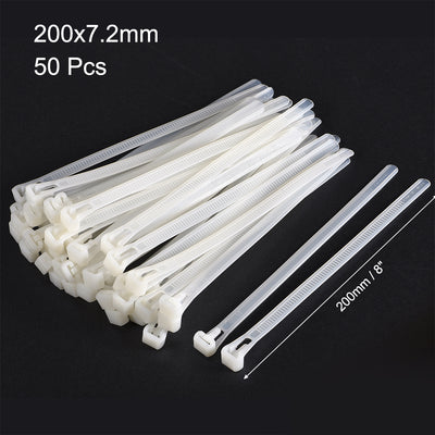 Harfington Uxcell Reusable Cable Ties 200mmx7.2mm Adjustable Nylon Zip Ties Wraps White 50pcs