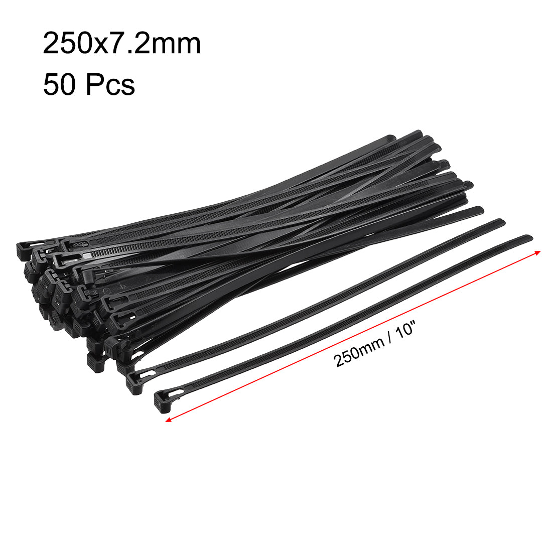 uxcell Uxcell Reusable Cable Ties 250mmx7.2mm Adjustable Nylon Zip Ties Wraps Black 50pcs