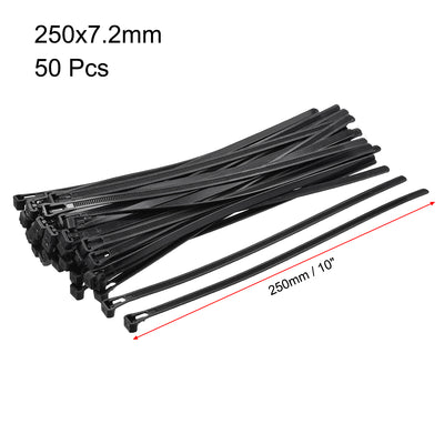 Harfington Uxcell Reusable Cable Ties 250mmx7.2mm Adjustable Nylon Zip Ties Wraps Black 50pcs