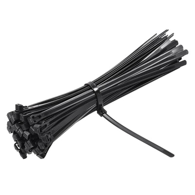 Harfington Uxcell Reusable Cable Ties 250mmx7.2mm Adjustable Nylon Zip Ties Wraps Black 50pcs