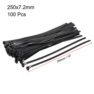 Harfington Uxcell Reusable Cable Ties 250mmx7.2mm Adjustable Nylon Zip Ties Wraps Black 100pcs