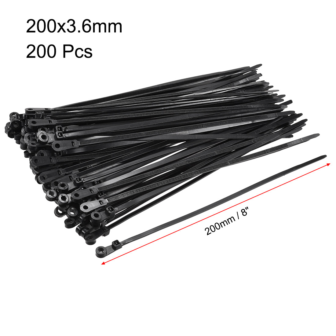 uxcell Uxcell Cable Zip Ties 200mmx3.6mm Self-Locking Nylon Tie Wraps Black 200pcs