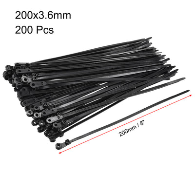 Harfington Uxcell Cable Zip Ties 200mmx3.6mm Self-Locking Nylon Tie Wraps Black 200pcs