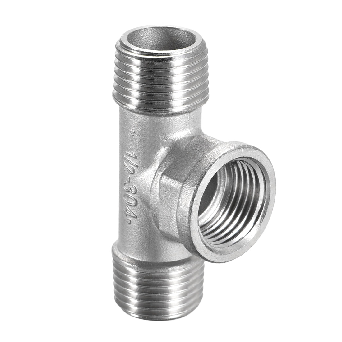 uxcell Uxcell Stainless Steel 304 Cast  Pipe Fitting 1/2 BSPT Male x 1/2 BSPT Femalex 1/2 BSPT Male Tee Shaped Connector Coupler