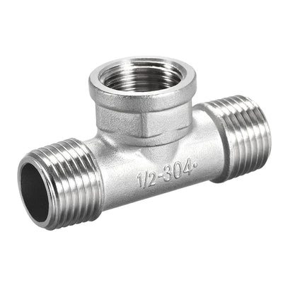 Harfington Uxcell Stainless Steel 304 Cast  Pipe Fitting 1/2 BSPT Male x 1/2 BSPT Femalex 1/2 BSPT Male Tee Shaped Connector Coupler