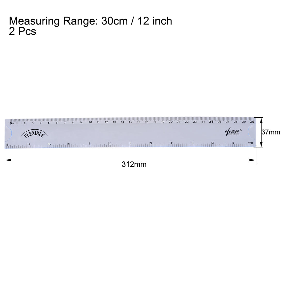 uxcell Uxcell Flexible Straight Ruler 30cm 12 Inch PVC Measuring Tool Clear 2pcs