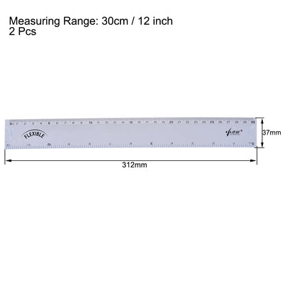 Harfington Uxcell Flexible Straight Ruler 30cm 12 Inch PVC Measuring Tool Clear 2pcs