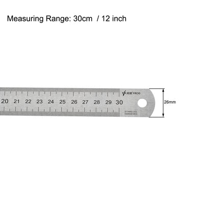 Harfington Uxcell Straight Ruler 30cm 12 Inch Metric Stainless Steel Measuring Tool with Hanging Hole