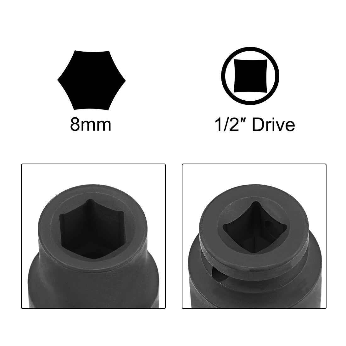 uxcell Uxcell Square Drive Shallow Impact Socket, Cr-Mo Alloy Steel, 6-Point, Metric