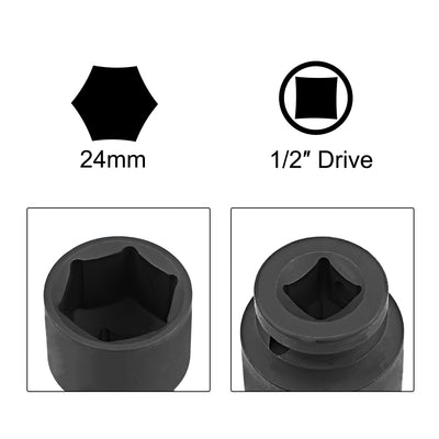 Harfington Uxcell 3 Pcs 1/2-Inch Drive by 24mm Shallow Impact Socket, Cr-Mo, 6-Point, Metric