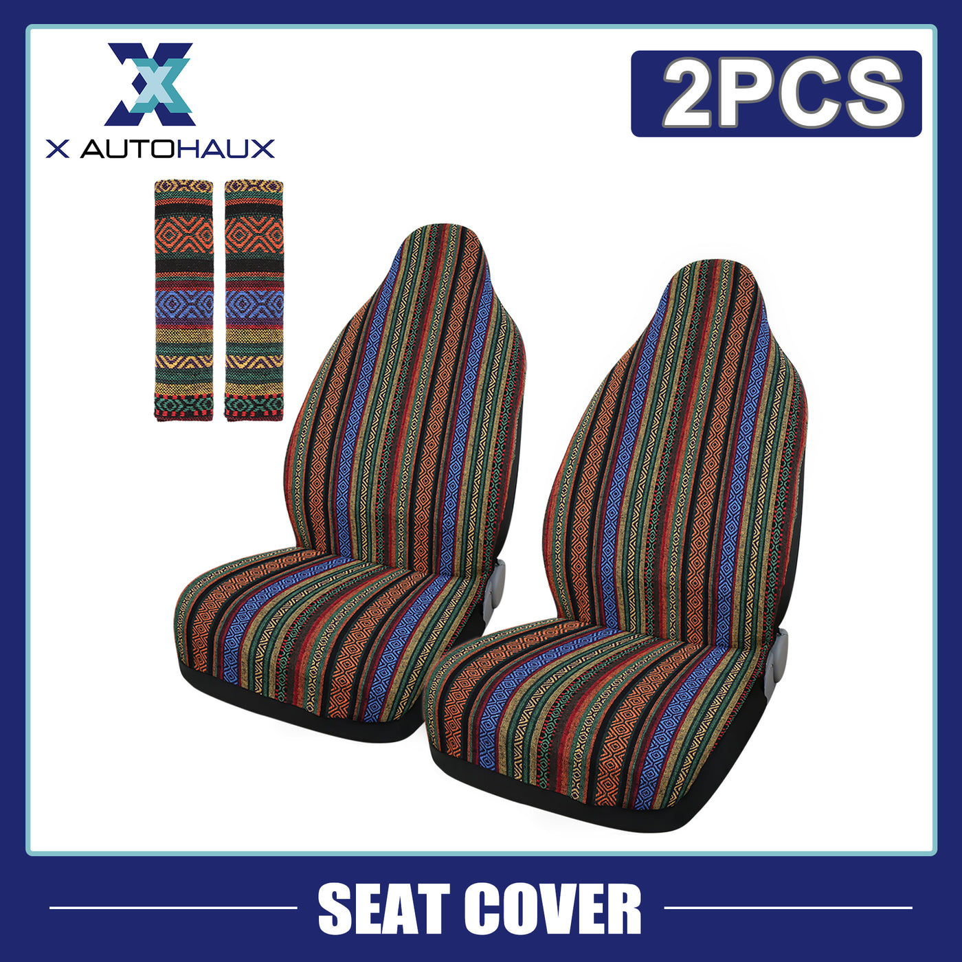 X AUTOHAUX 2pcs Universal Front Seat Cover Baja Saddle Blanket Seat Cover Protectors with 2 Seat Belt Pad