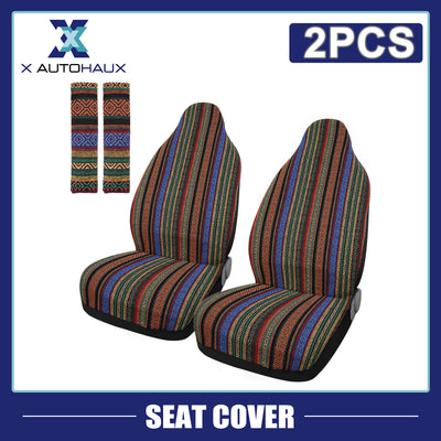 Harfington 2pcs Universal Front Seat Cover Baja Saddle Blanket Seat Cover Protectors with 2 Seat Belt Pad