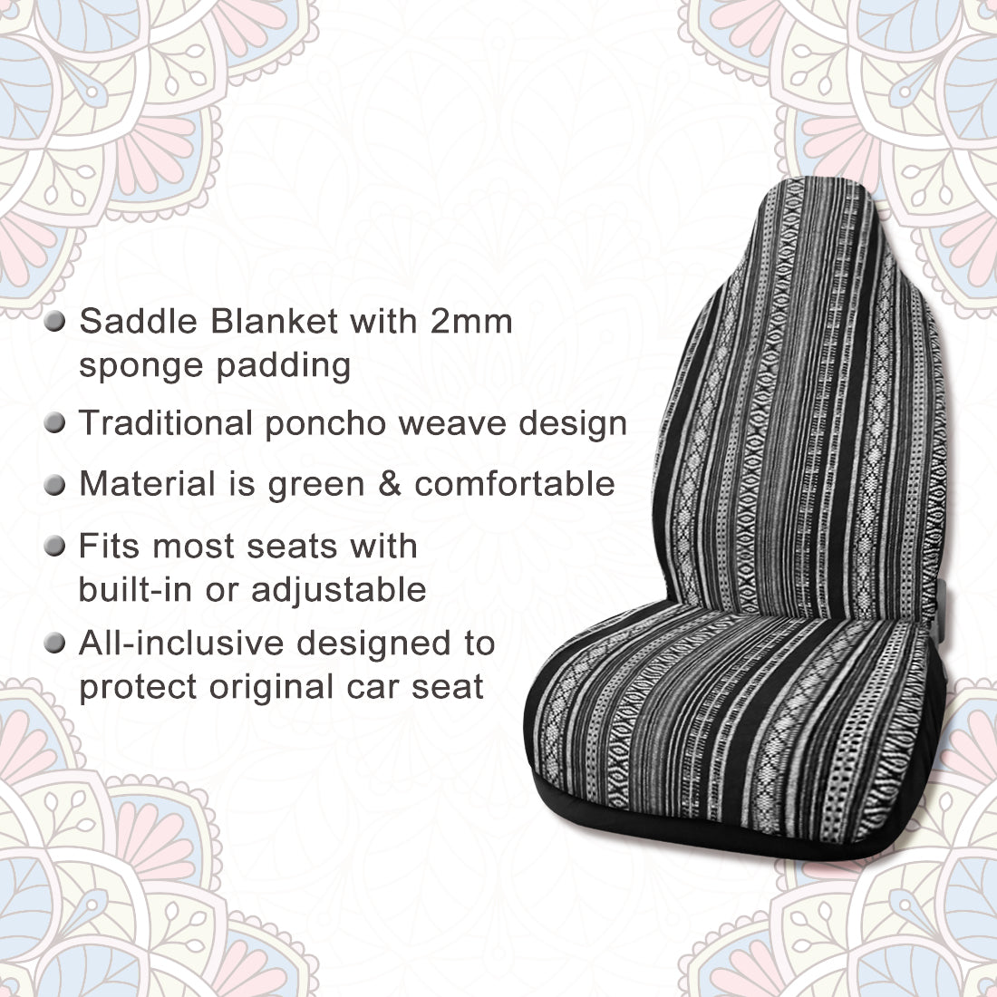 X AUTOHAUX 2pcs Universal Front Seat Cover Baja Saddle Blanket Seat Cover Protectors with 2 Seat Belt Pad
